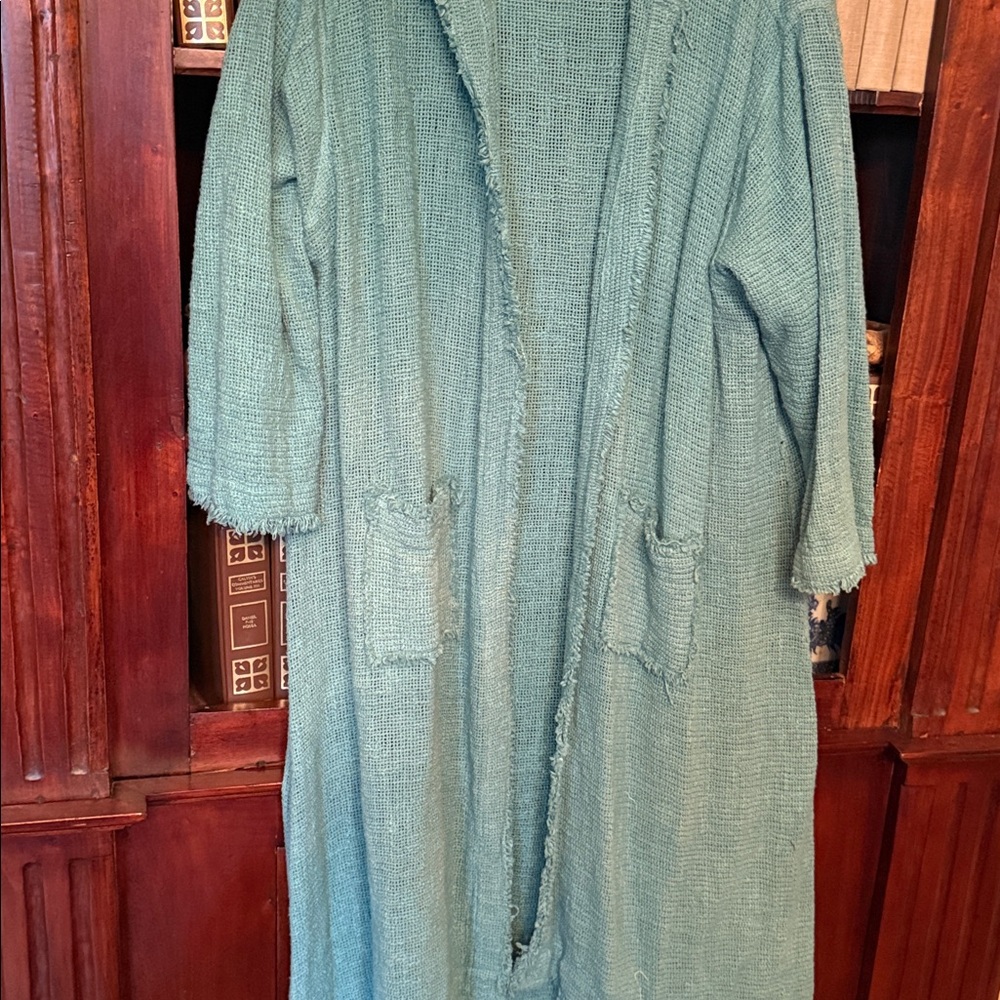Paperlace Open Knit Cardigan in turquoise. Textured. Never worn.  With hood.